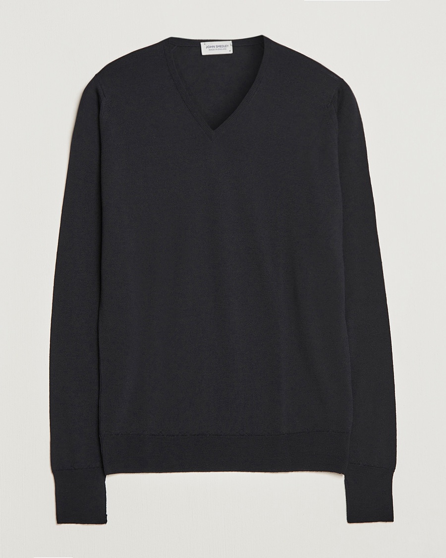 John Smedley Bobby Extra Fine Merino V-Neck Pullover Black – Negro