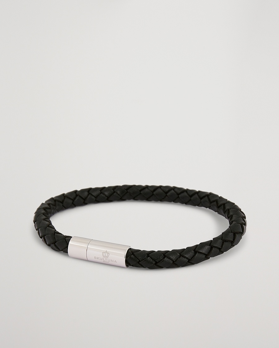 Skultuna One Row Leather Bracelet Black Steel – Negro