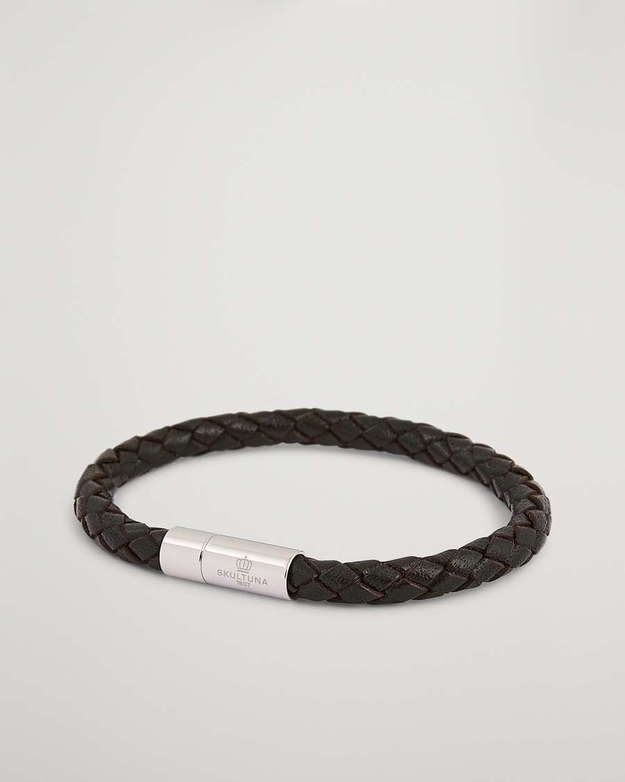 Skultuna One Row Leather Bracelet Dark Brown Steel – Marrón