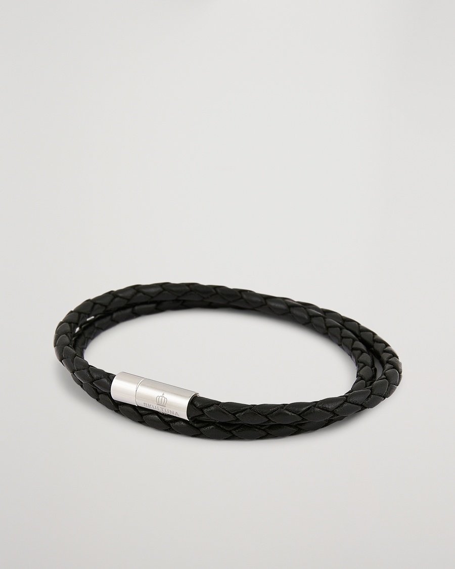 Skultuna Two Row Leather Bracelet Black Steel – Negro