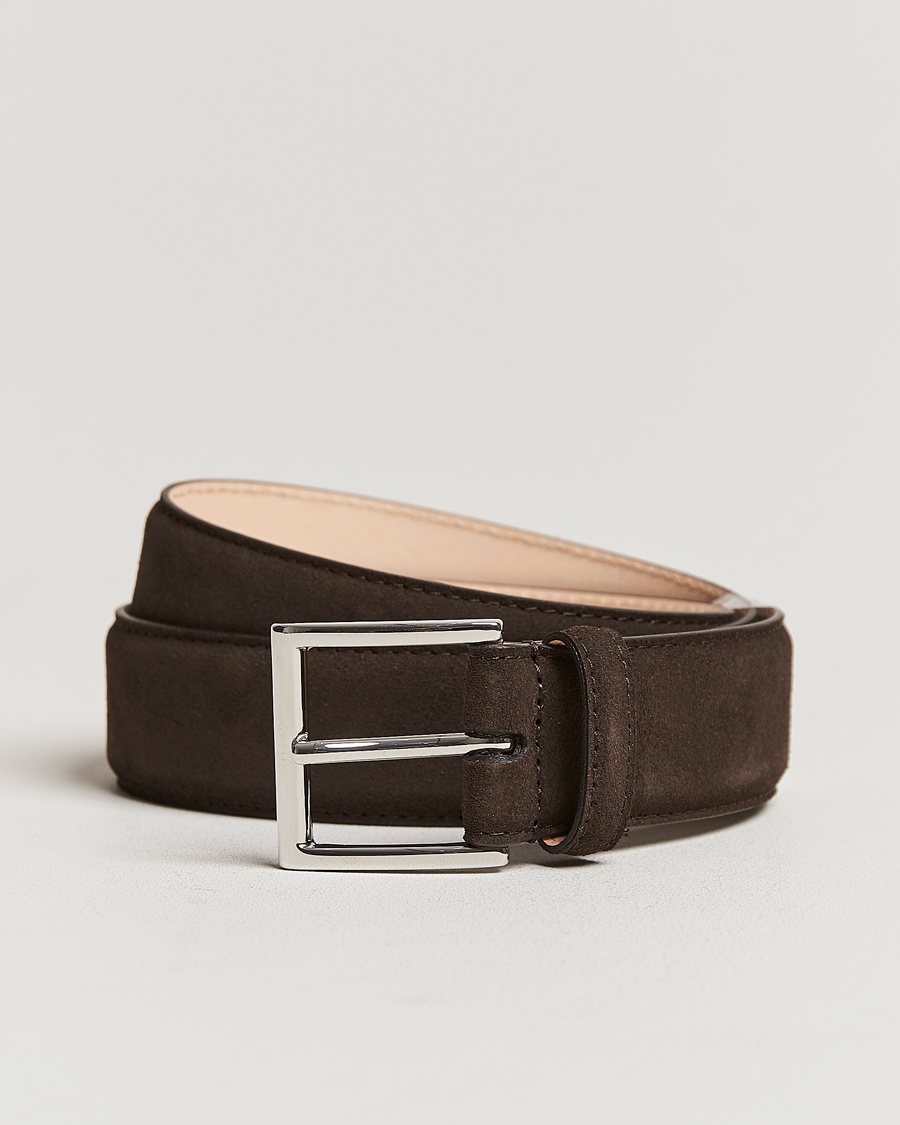 Crockett & Jones Belt 3,2 cm Dark Brown Suede – Marrón