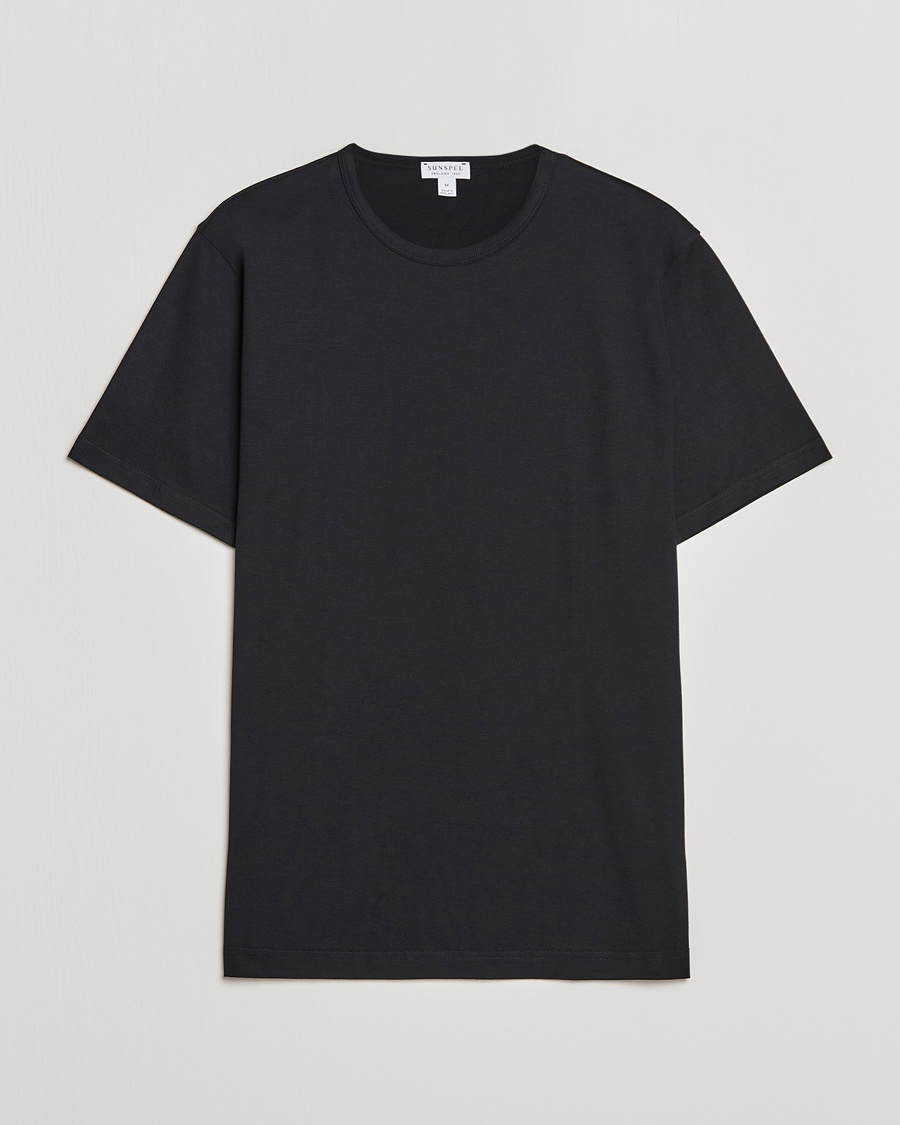 Sunspel Crew Neck Q82 Cotton T-Shirt Black – Negro