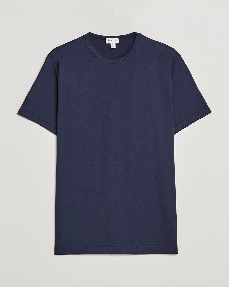 Sunspel Crew Neck Q82 Cotton T-Shirt Navy – Azul