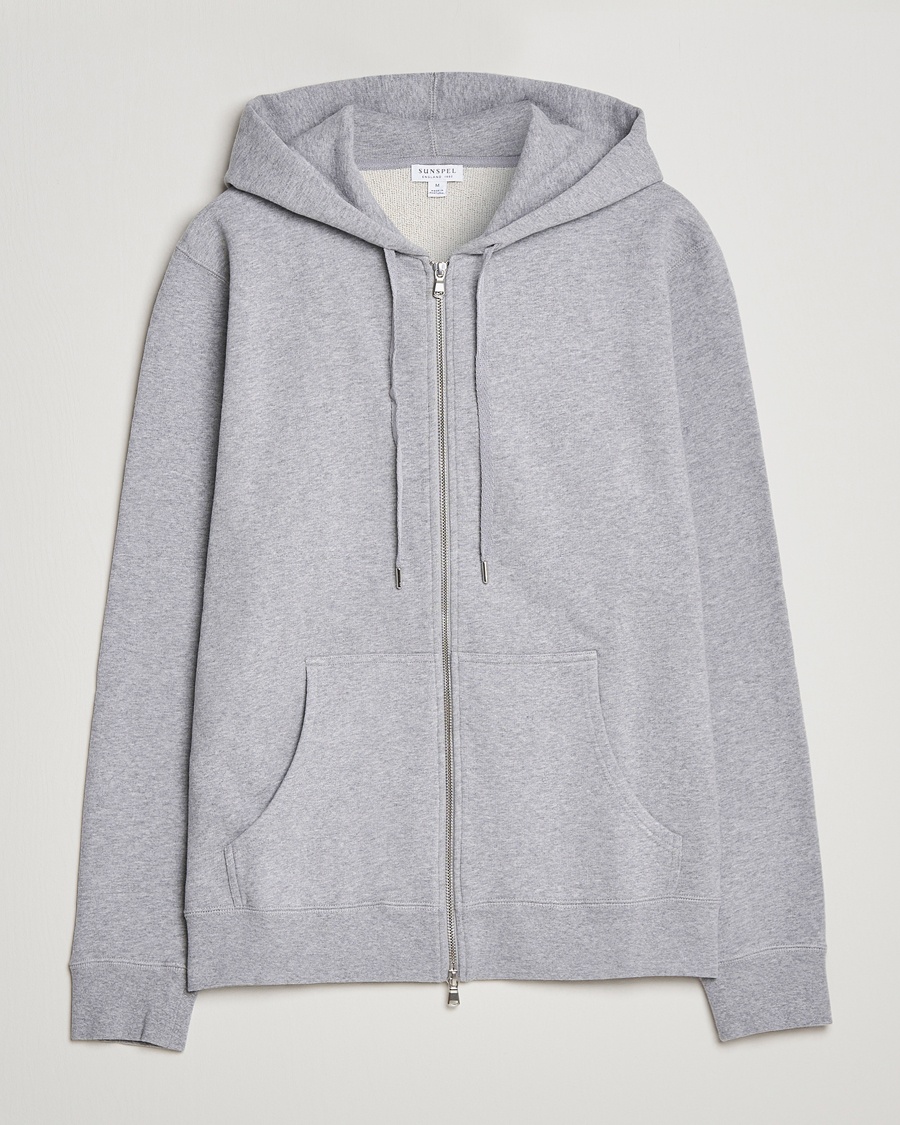 Sunspel Loopback Full Zip Hoodie Grey Melange – Gris
