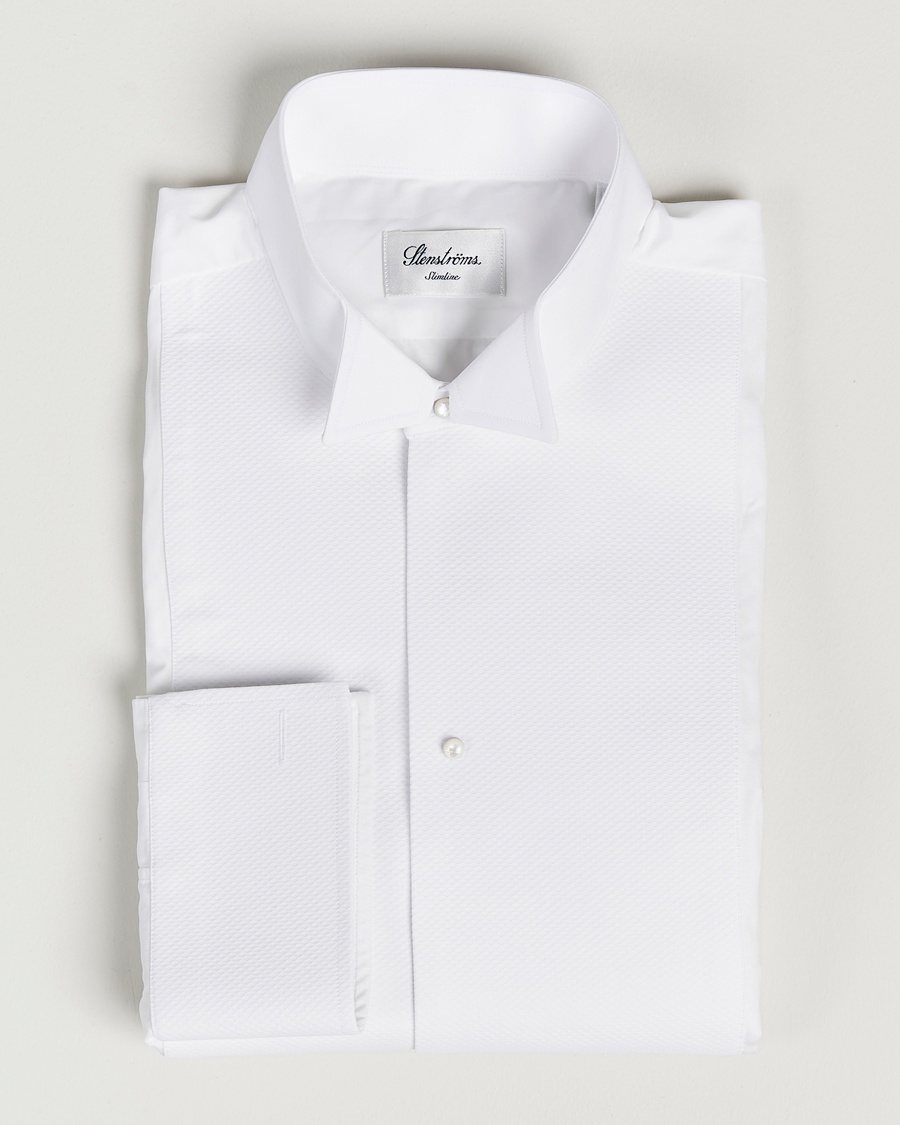 Stenströms Slimline Astoria Stand Up Collar Evening Shirt White – Blanco