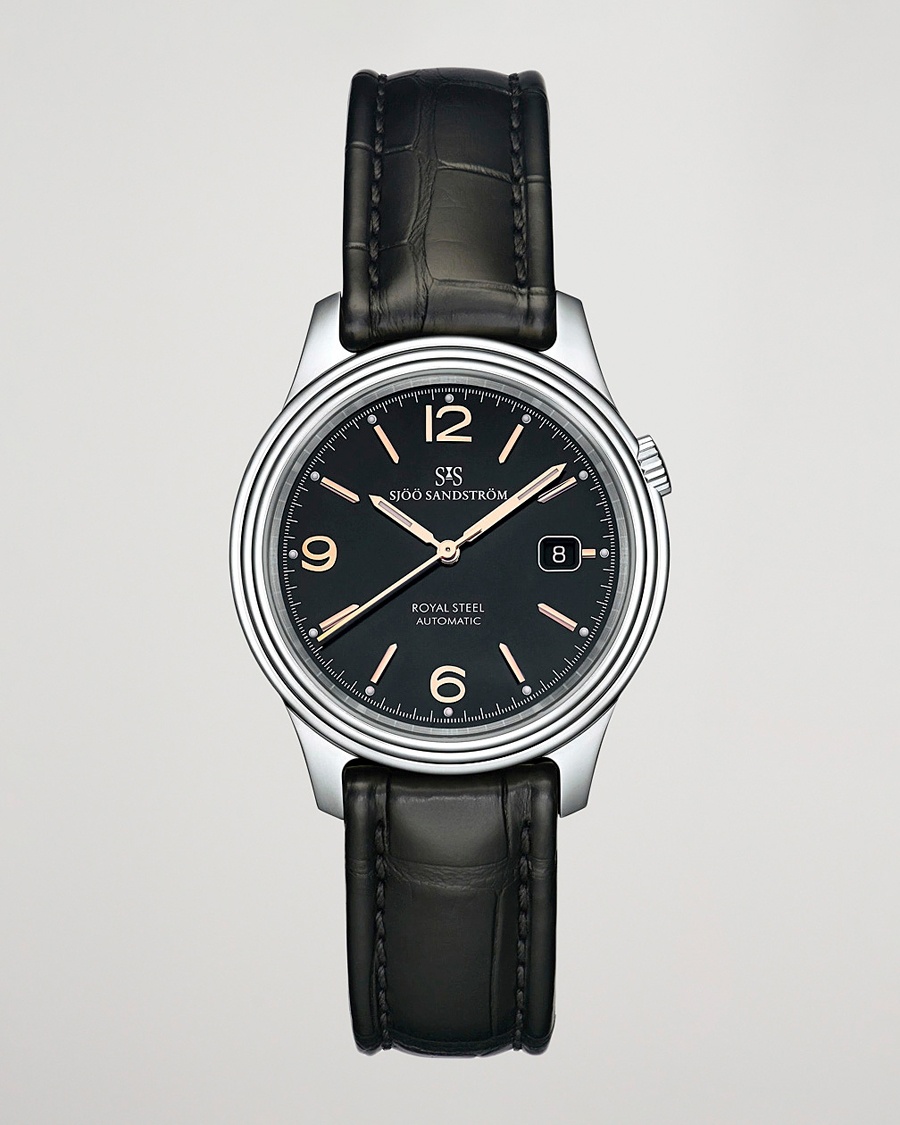 Sjöö Sandström Royal Steel Classic 41mm Black and Black Alligator – Negro