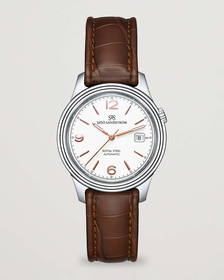 Sjöö Sandström Royal Steel Classic 41mm Ivory and Brown Alligator – Marrón