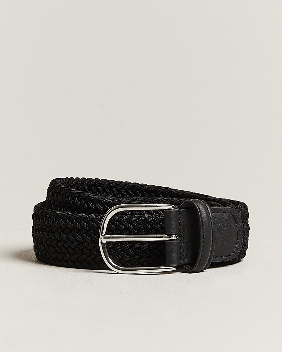 Anderson's Stretch Woven 3,5 cm Belt Black – Negro