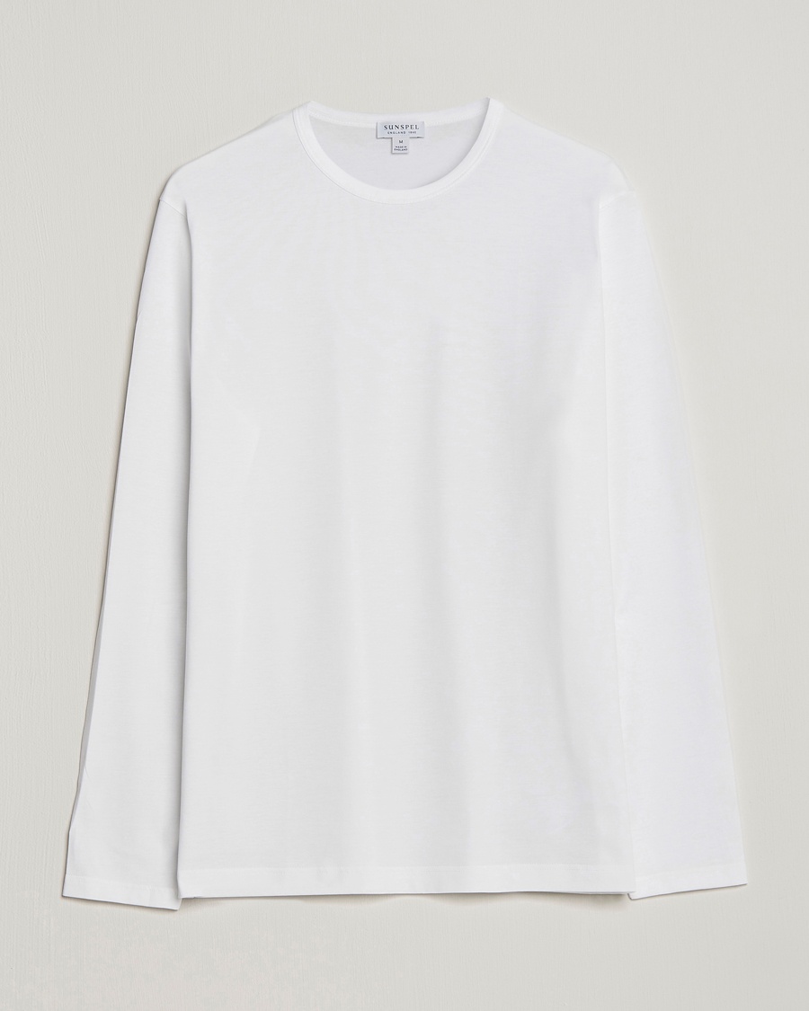 Sunspel Long Sleeve Crew Neck Cotton Tee White – Blanco