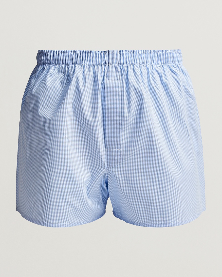 Sunspel Classic Woven Cotton Boxer Shorts Light Blue Gingham – Azul