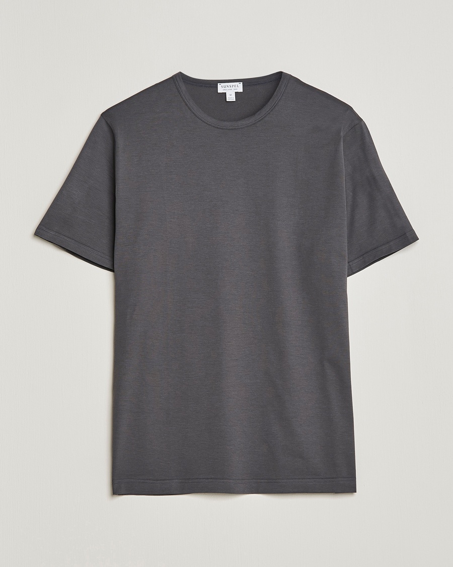 Sunspel Crew Neck Q82 Cotton T-Shirt Charcoal – Gris