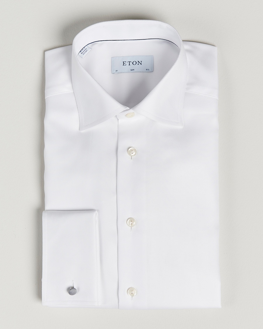 Eton Slim Fit Twill Double Cuff Shirt White – Blanco