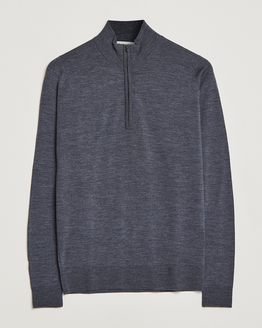 John Smedley Barrow Extra Fine Merino Half Zip Charcoal – Gris