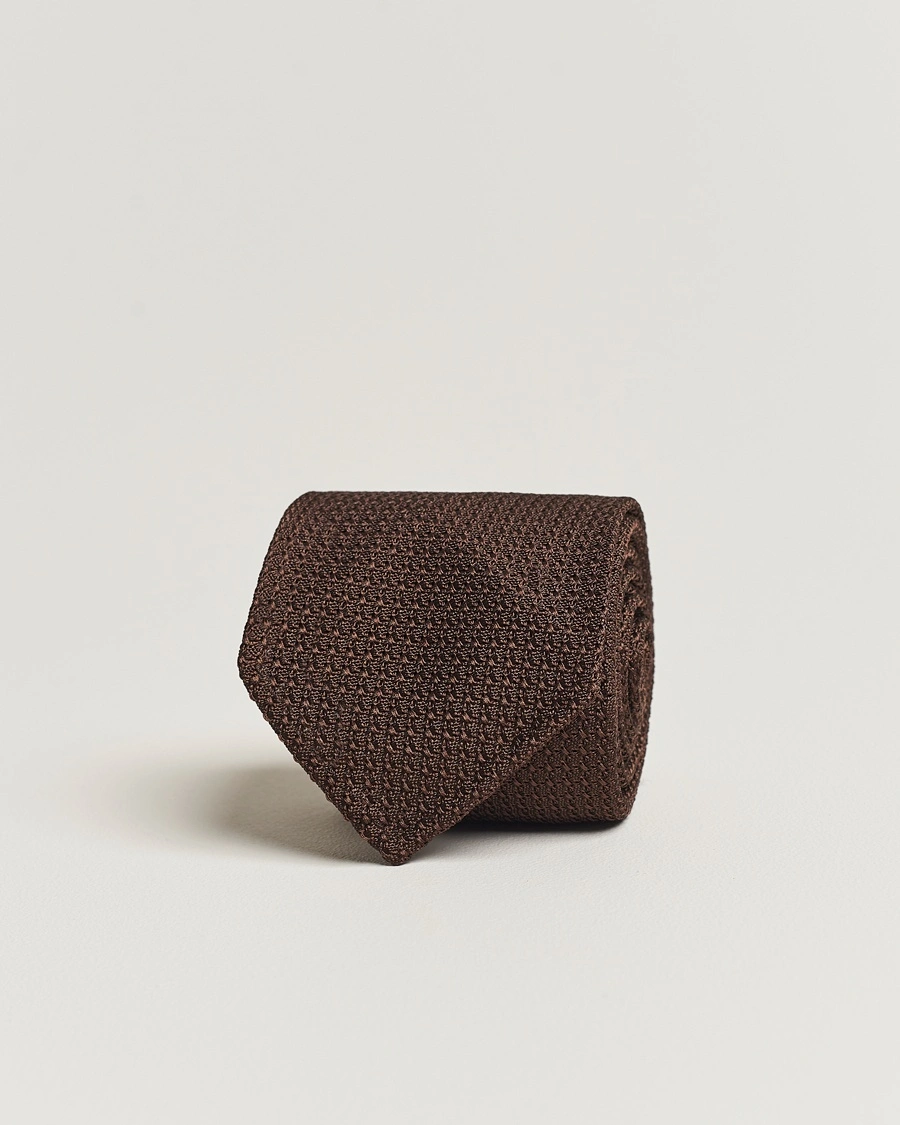 Drake's Drake'sLarge Knot Handrolled Grenadine Silk TieBrown – Marrón