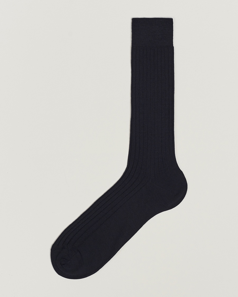 Bresciani Wool/Nylon Ribbed Short Socks Navy – Azul