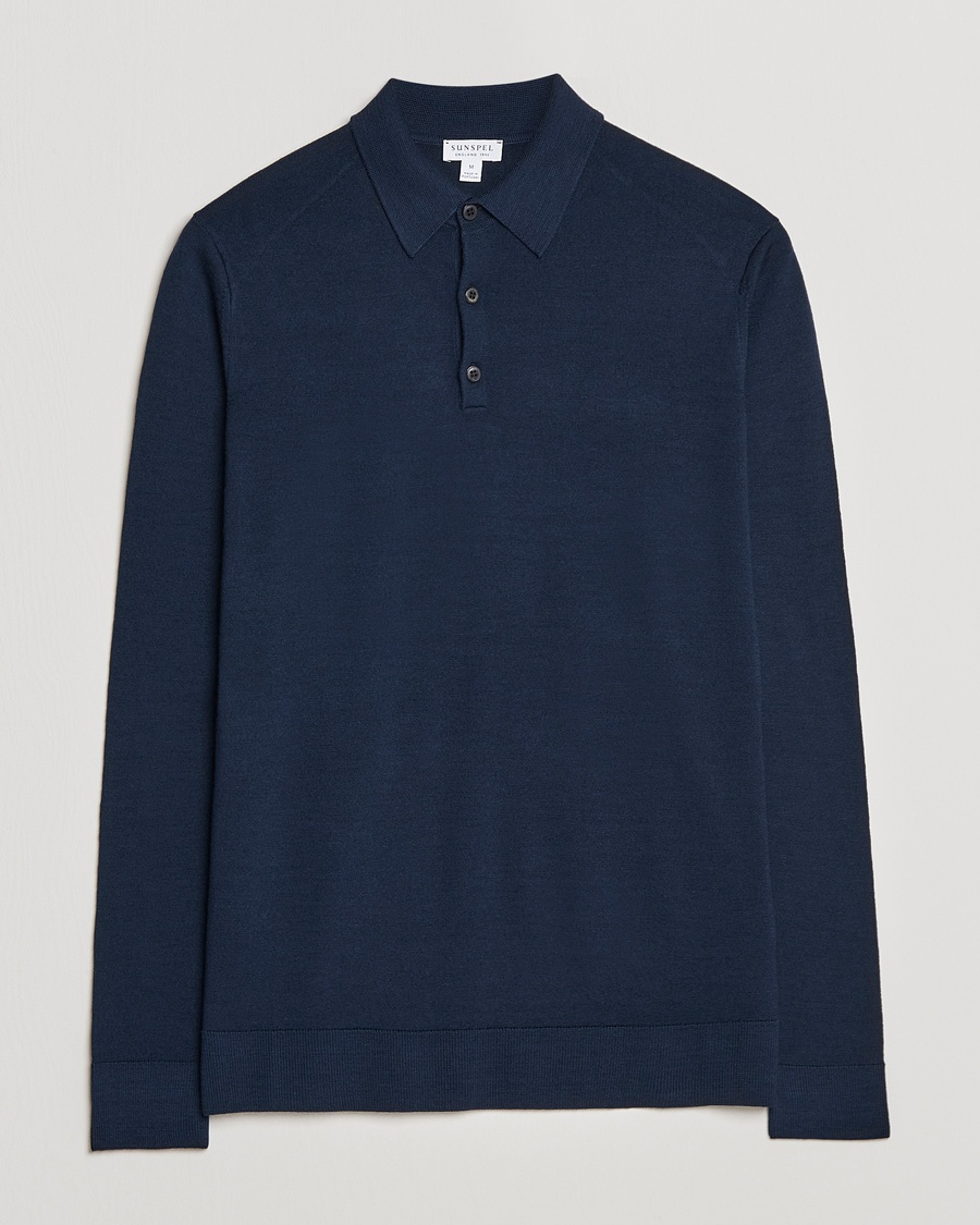 Sunspel Long Sleeve Polo Navy – Azul