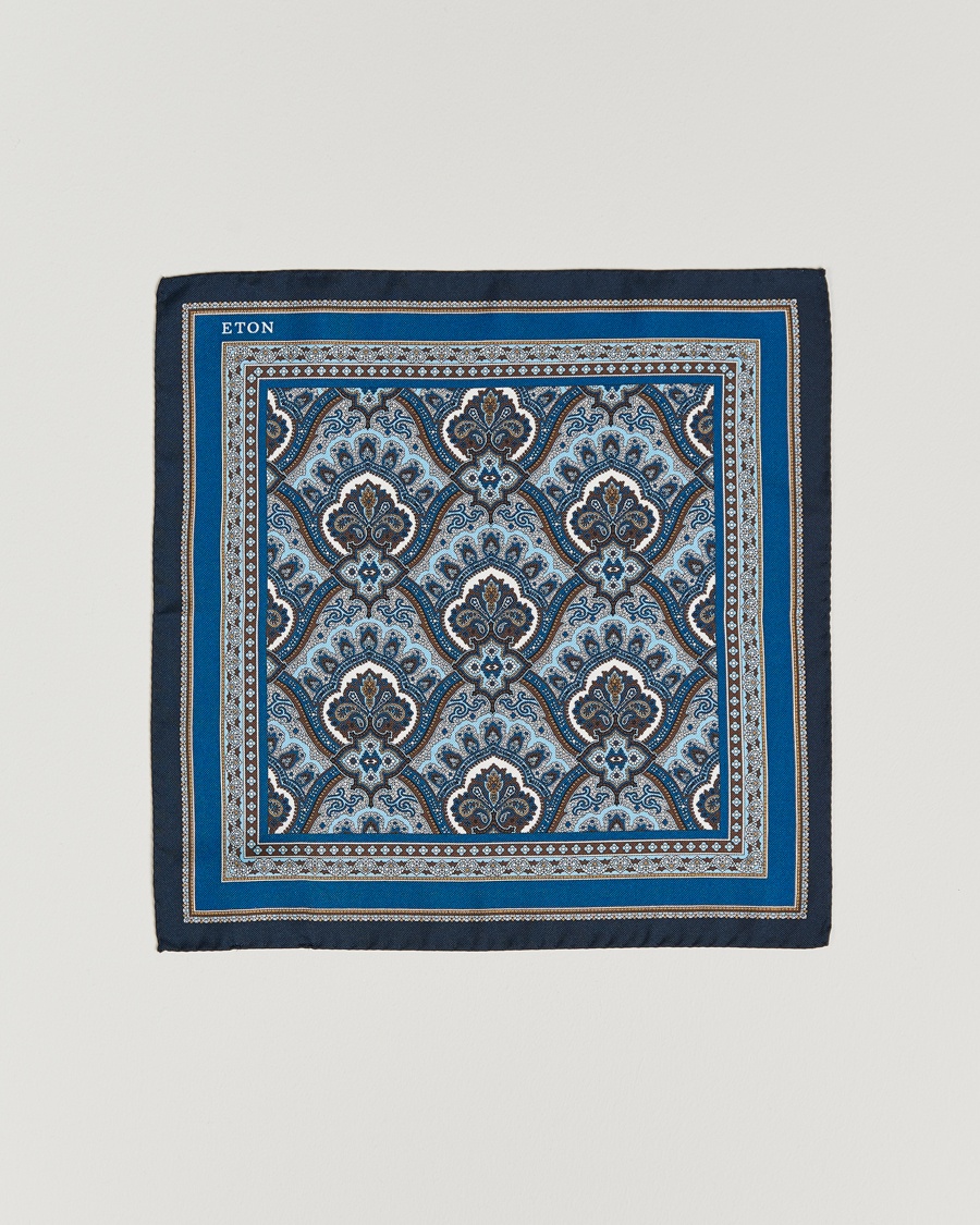 Eton Silk Paisley Print Pocket Square Blue – Azul