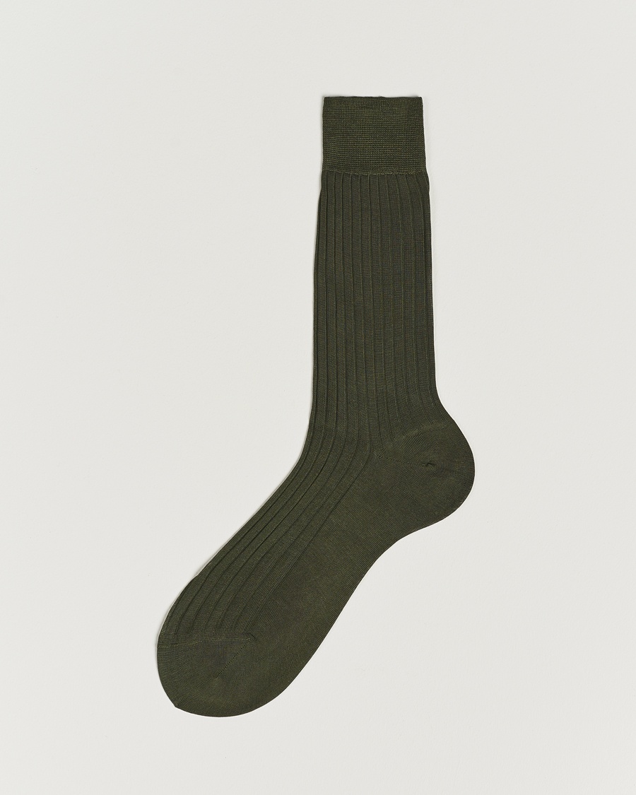 Bresciani Cotton Ribbed Short Socks Olive Green – Verde