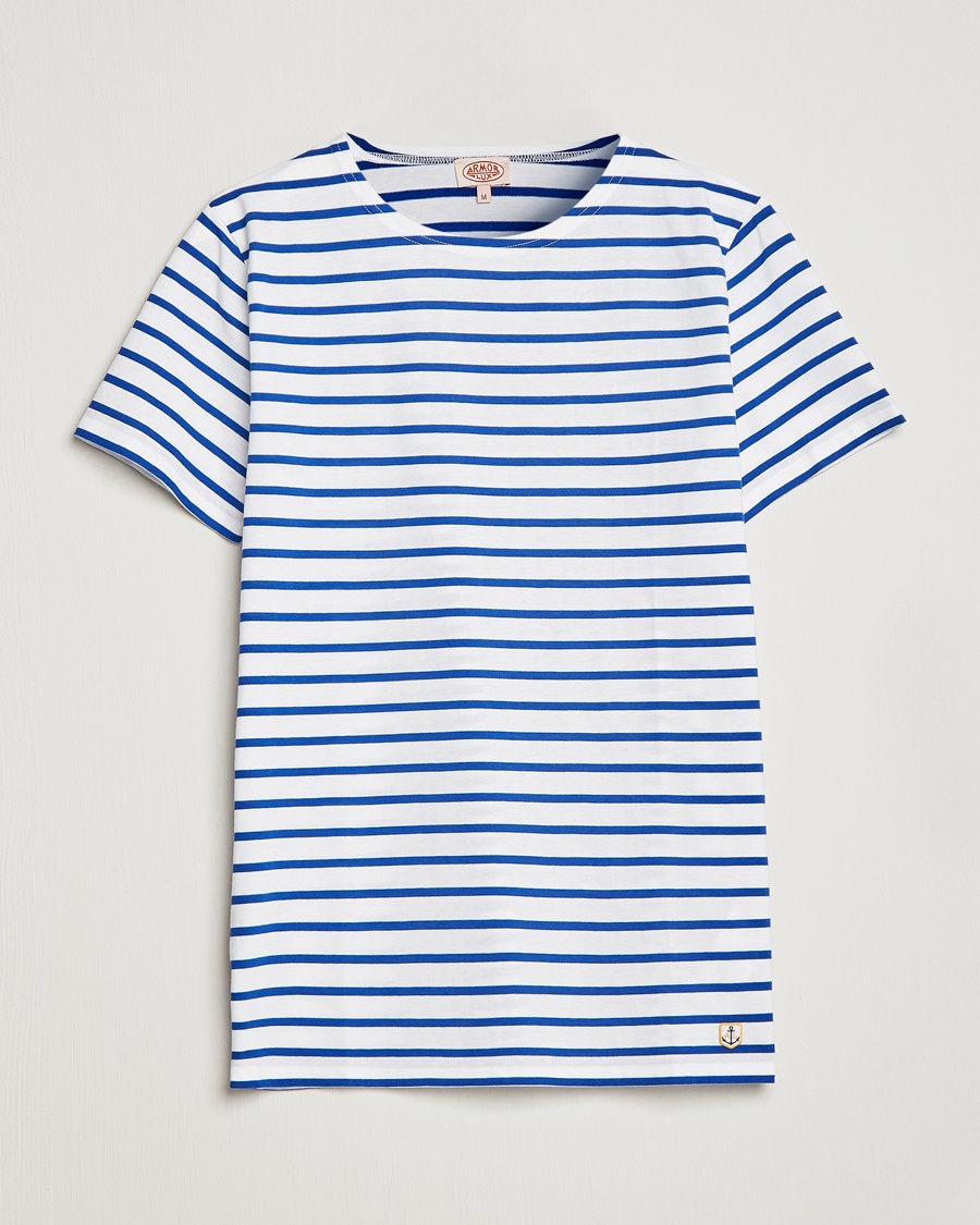 Armor-lux Hoëdic Boatneck Héritage Stripe T-shirt White/Blue – Azul