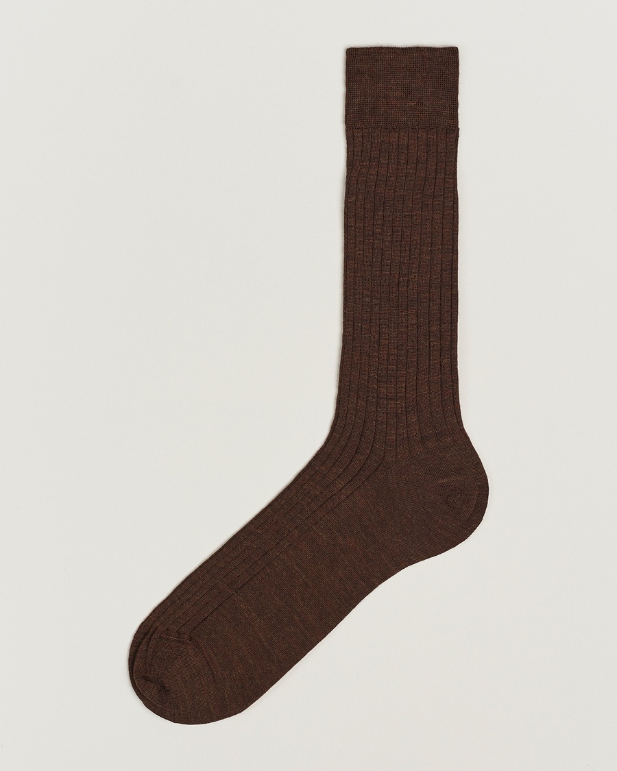 Bresciani Wool/Nylon Ribbed Short Socks Brown Melange – Marrón