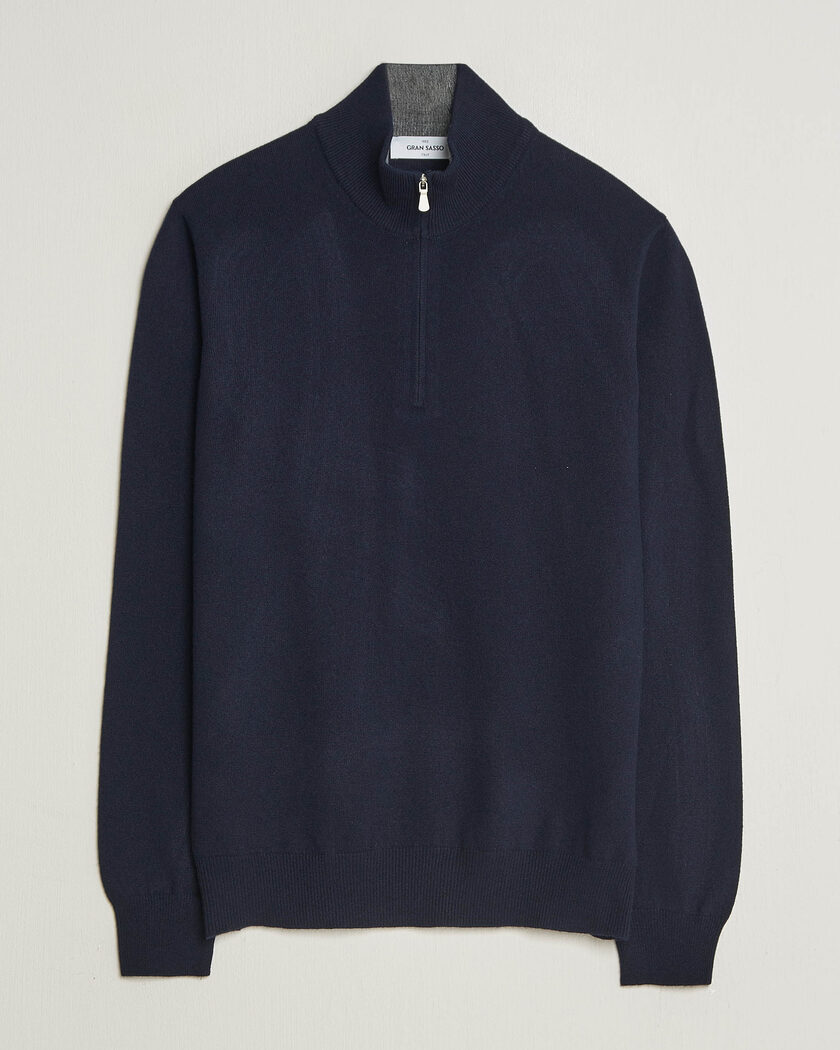 Gran Sasso Wool/Cashmere Half Zip Navy – Azul