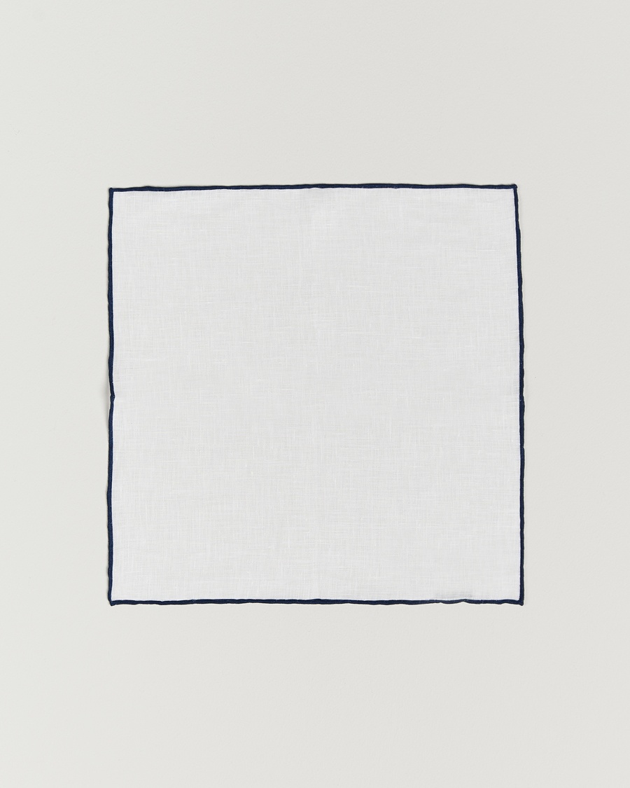 Amanda Christensen Linen Paspoal Pocket Square White/Navy – Blanco