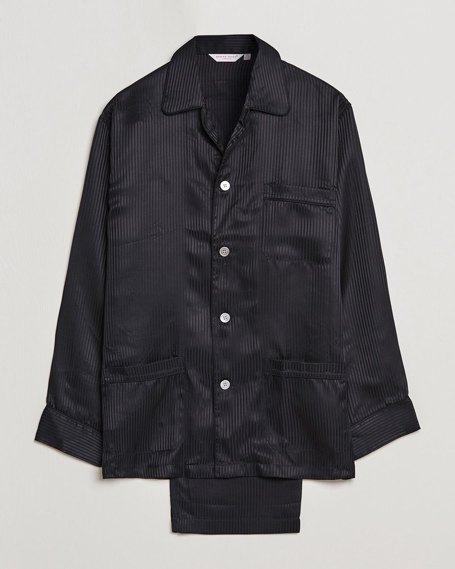 Derek Rose Striped Silk Pyjama Set Black – Negro