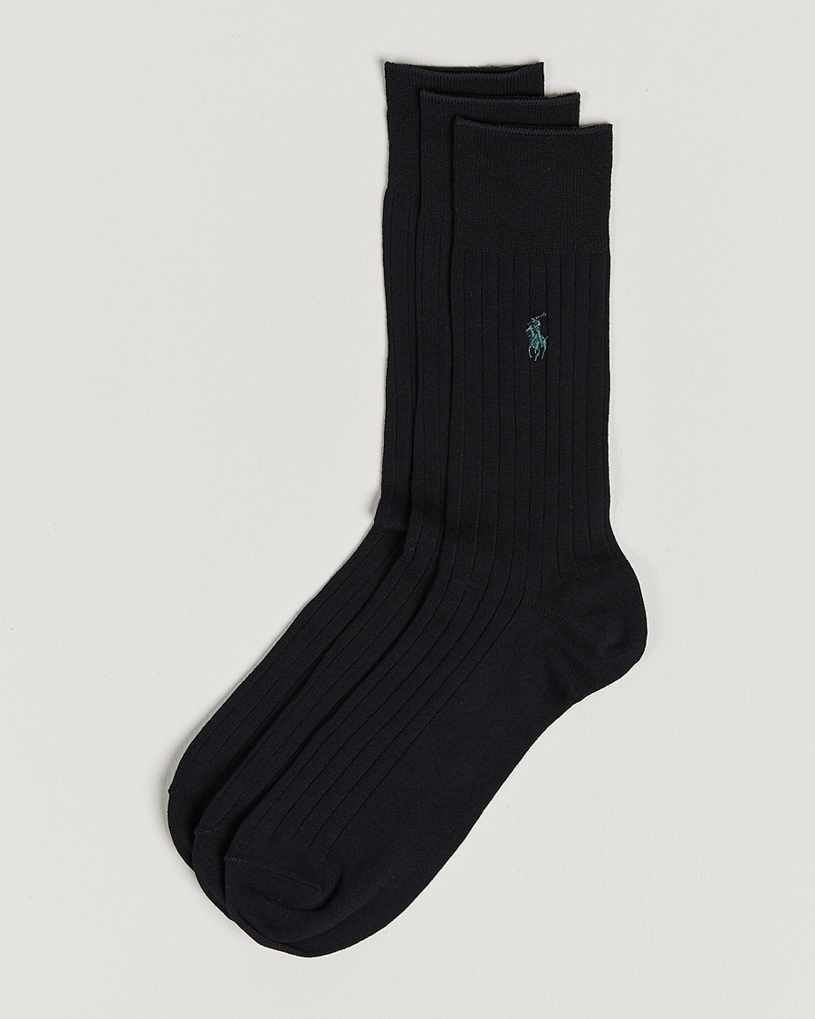 Polo Ralph Lauren 3-Pack Egyptian Rib Crew Socks Black – Negro