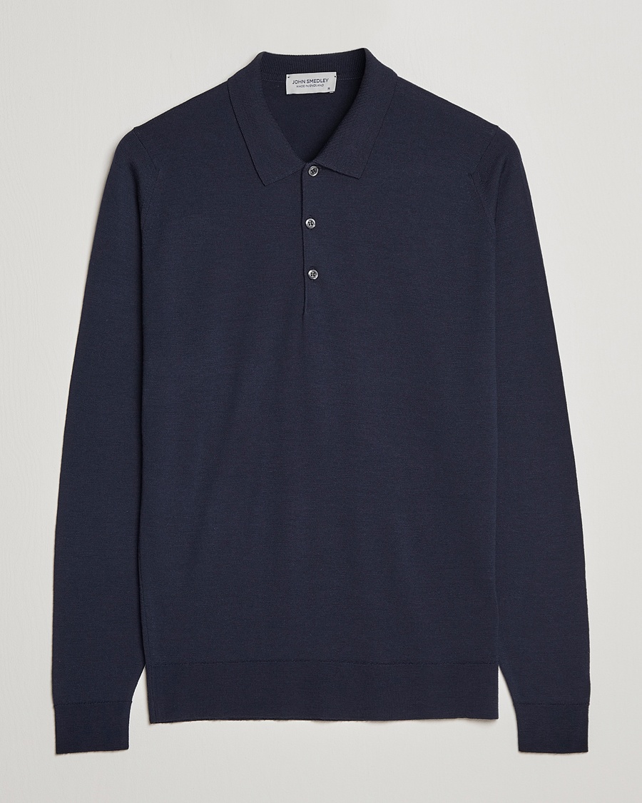 John Smedley Belper Extra Fine Merino Polo Pullover Midnight – Azul