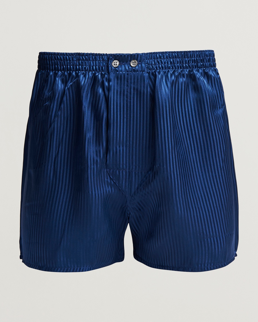 Derek Rose Classic Fit Silk Boxer Shorts Navy – Azul