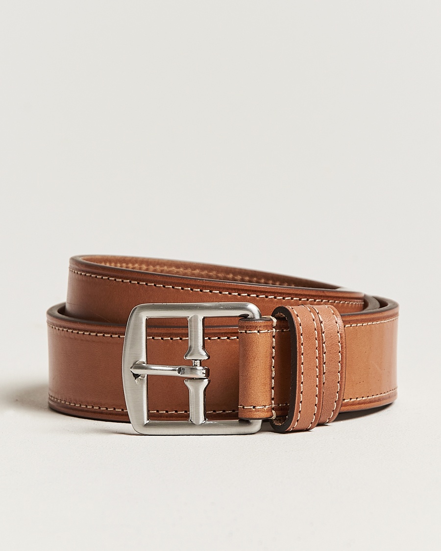 Anderson's Bridle Stiched 3,5 cm Leather Belt Tan – Marrón