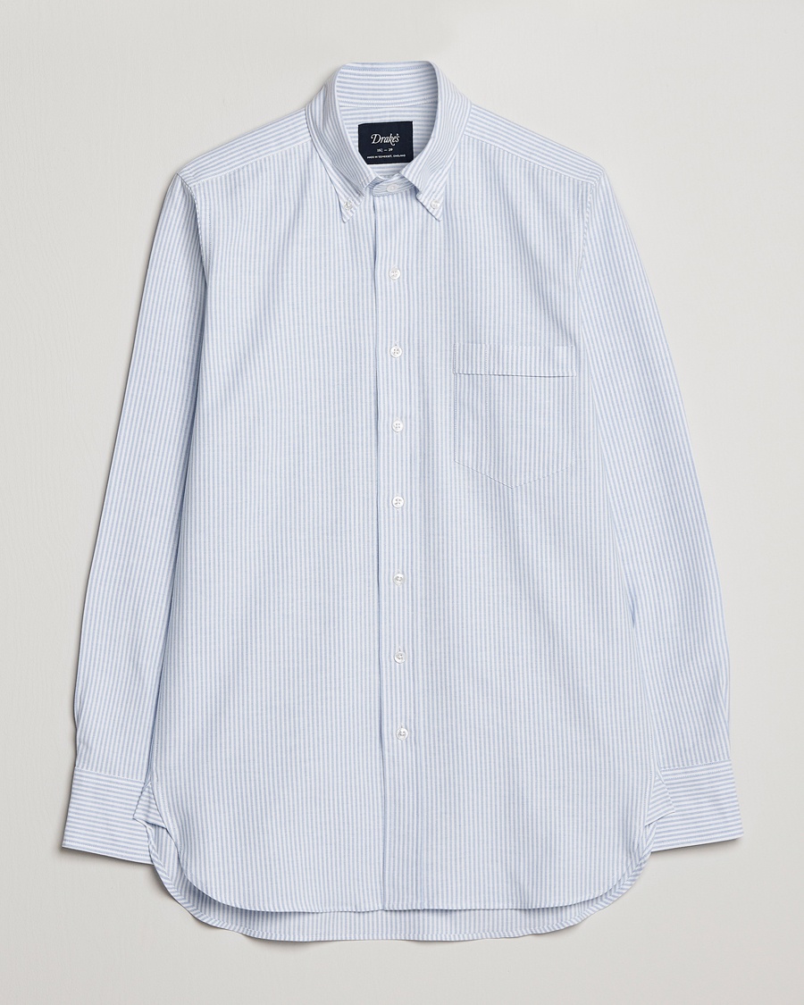 Drake's Striped Button Down Oxford Shirt Blue – Azul