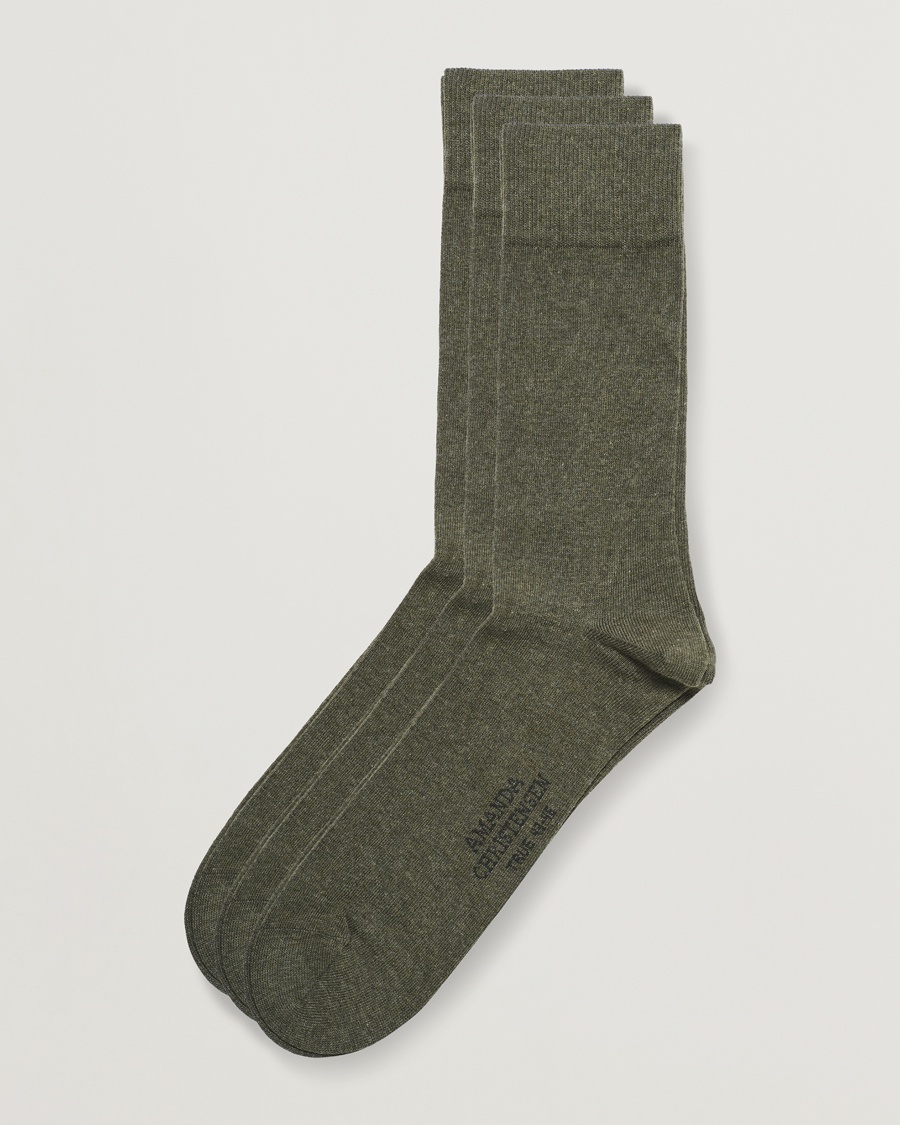 Amanda Christensen 3-Pack True Cotton Socks Olive Melange – Verde