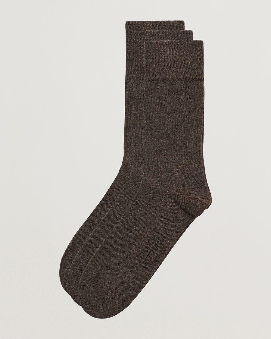 Amanda Christensen 3-Pack True Cotton Socks Brown Melange – Marrón