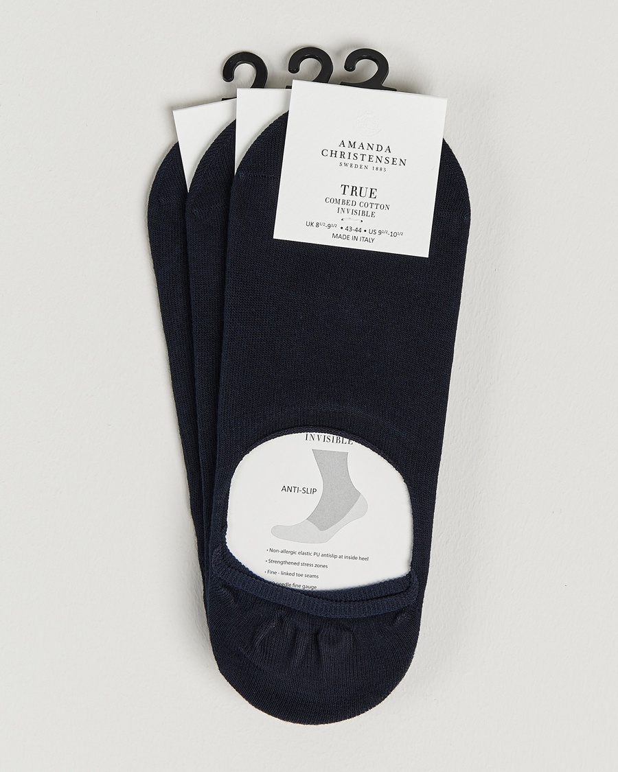 Amanda Christensen 3-Pack True Cotton Invisible Socks Dark Navy – Azul