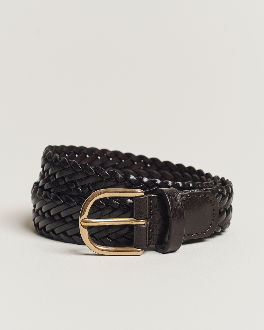 Anderson's Woven Leather Belt 3 cm Dark Brown – Marrón