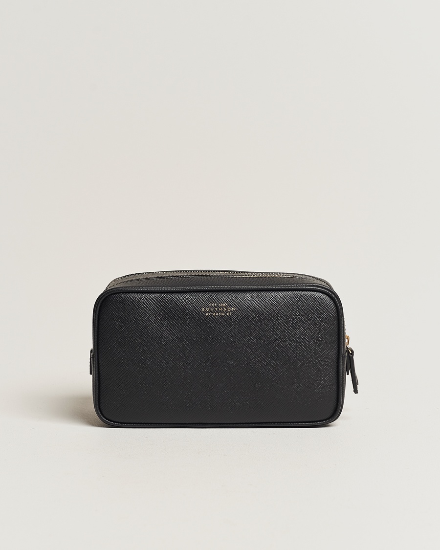 Smythson Panama Double Zip Washbag Black – Negro