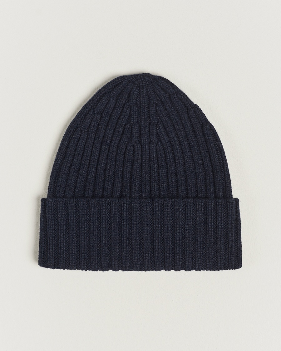 Piacenza Cashmere Ribbed Cashmere Beanie Navy – Azul