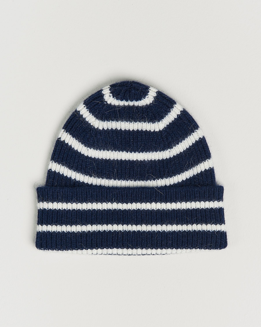 Le Bonnet Lambswool/Caregora Beanie Midnight Stripe – Azul