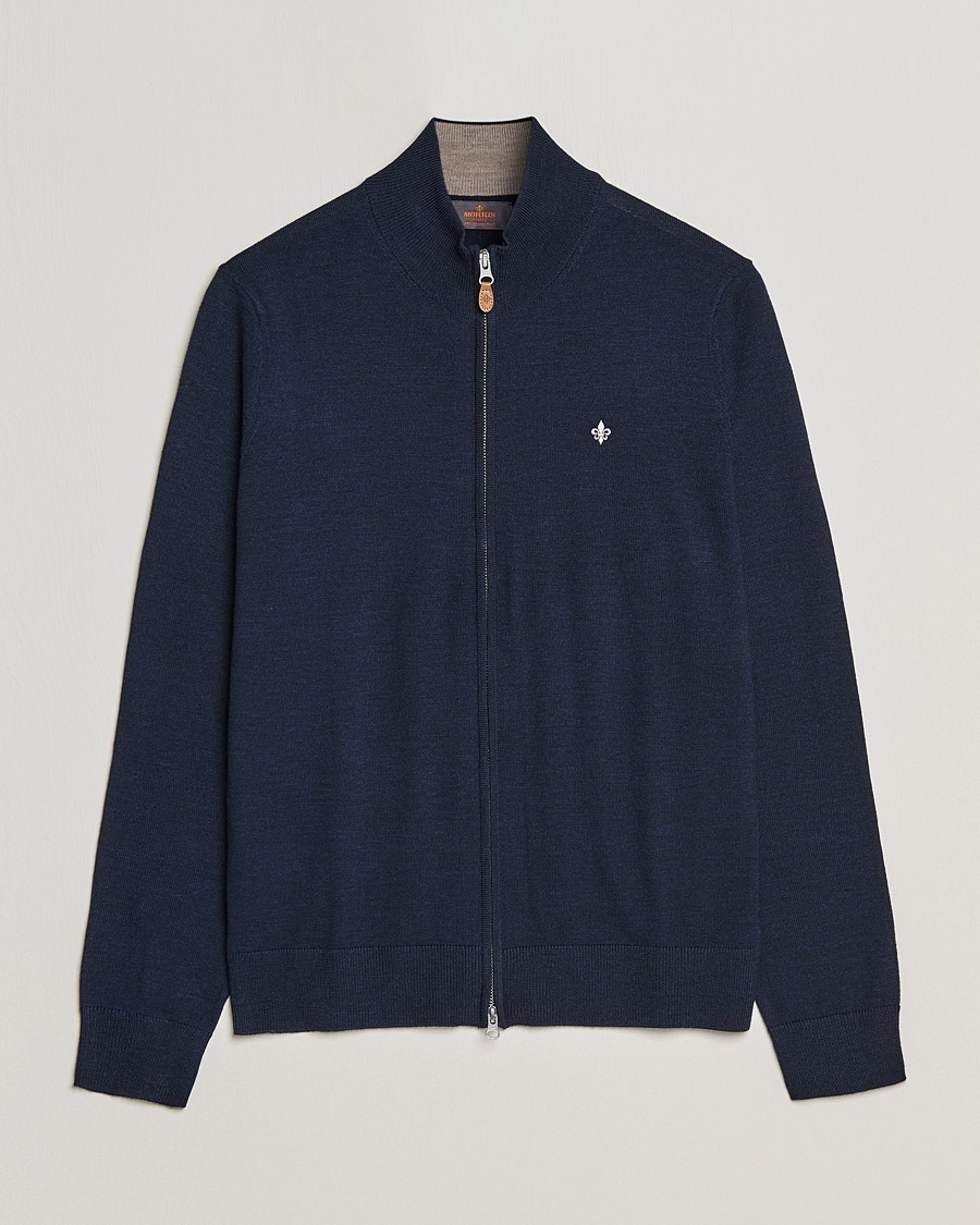 Morris Merino Zip Cardigan Navy – Azul