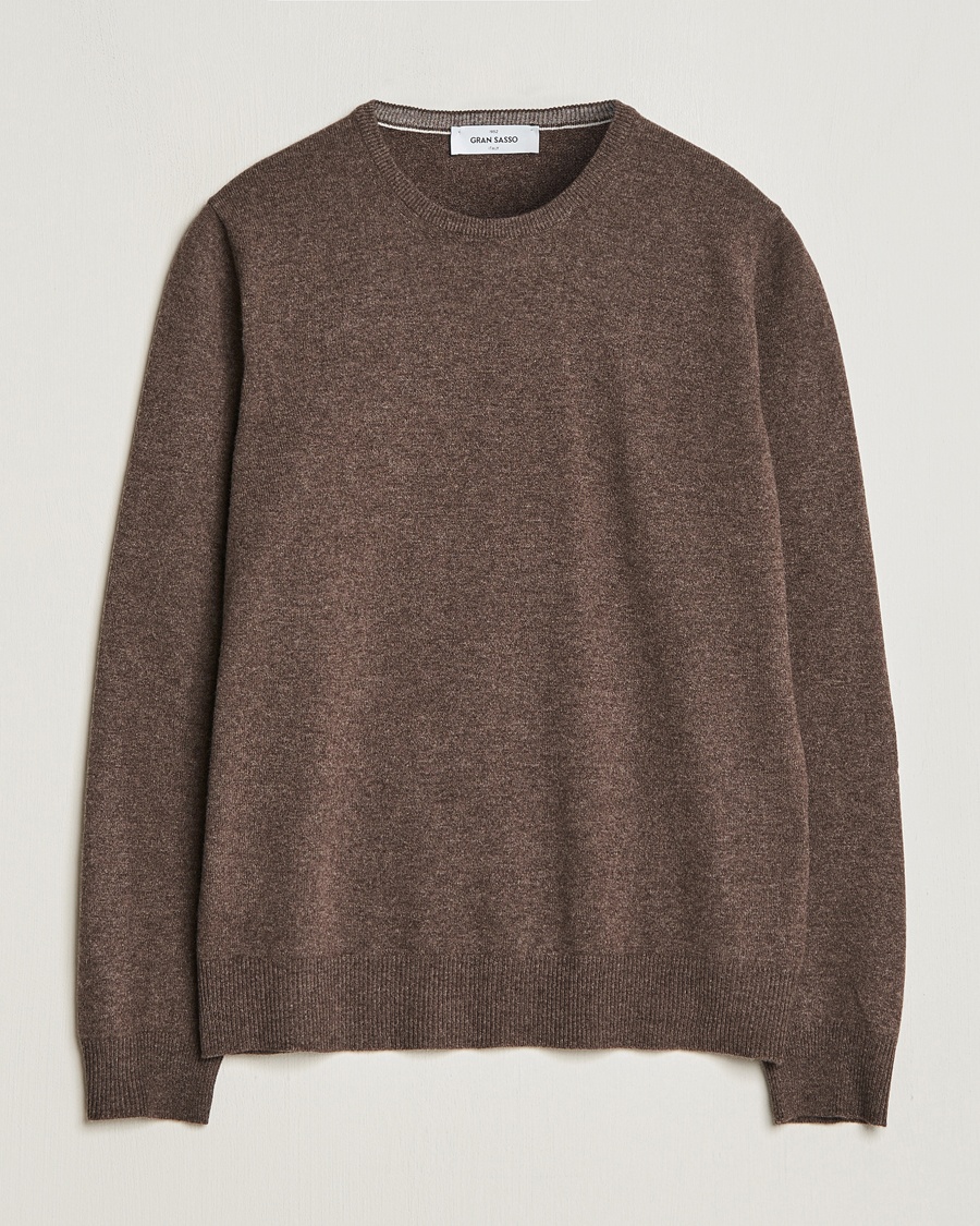 Gran Sasso Wool/Cashmere Crew Neck Dark Brown Melange – Marrón