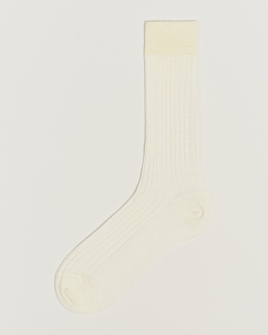Bresciani Wool/Nylon Ribbed Short Socks White – Blanco