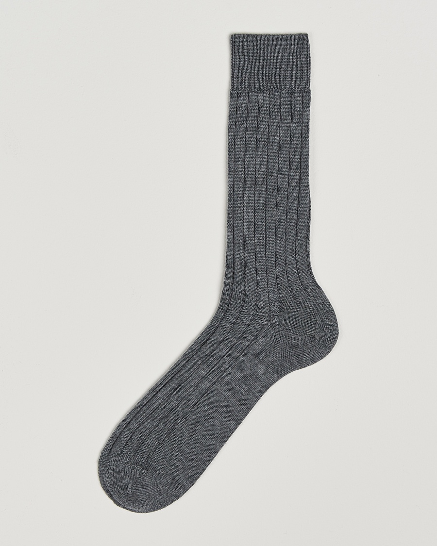 Bresciani Wool/Nylon Heavy Ribbed Socks Grey – Gris