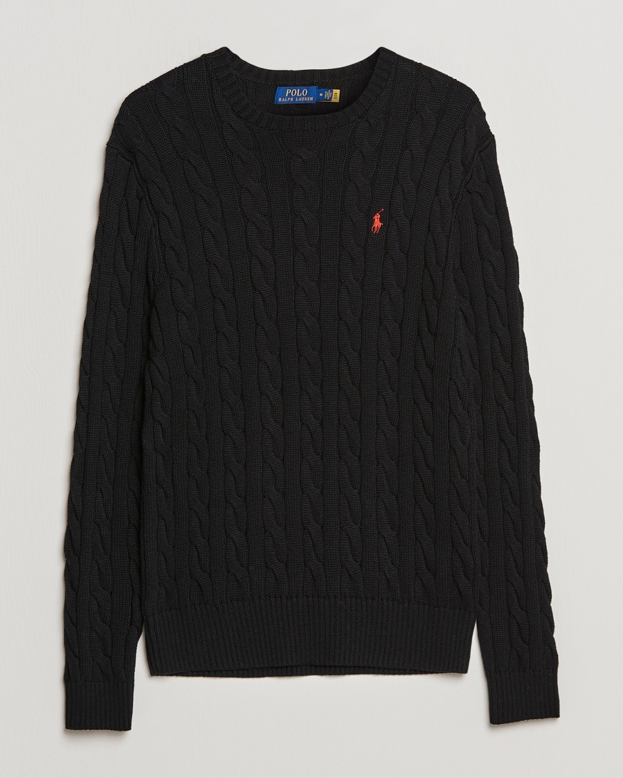 Polo Ralph Lauren Cotton Cable Pullover Polo Black – Negro
