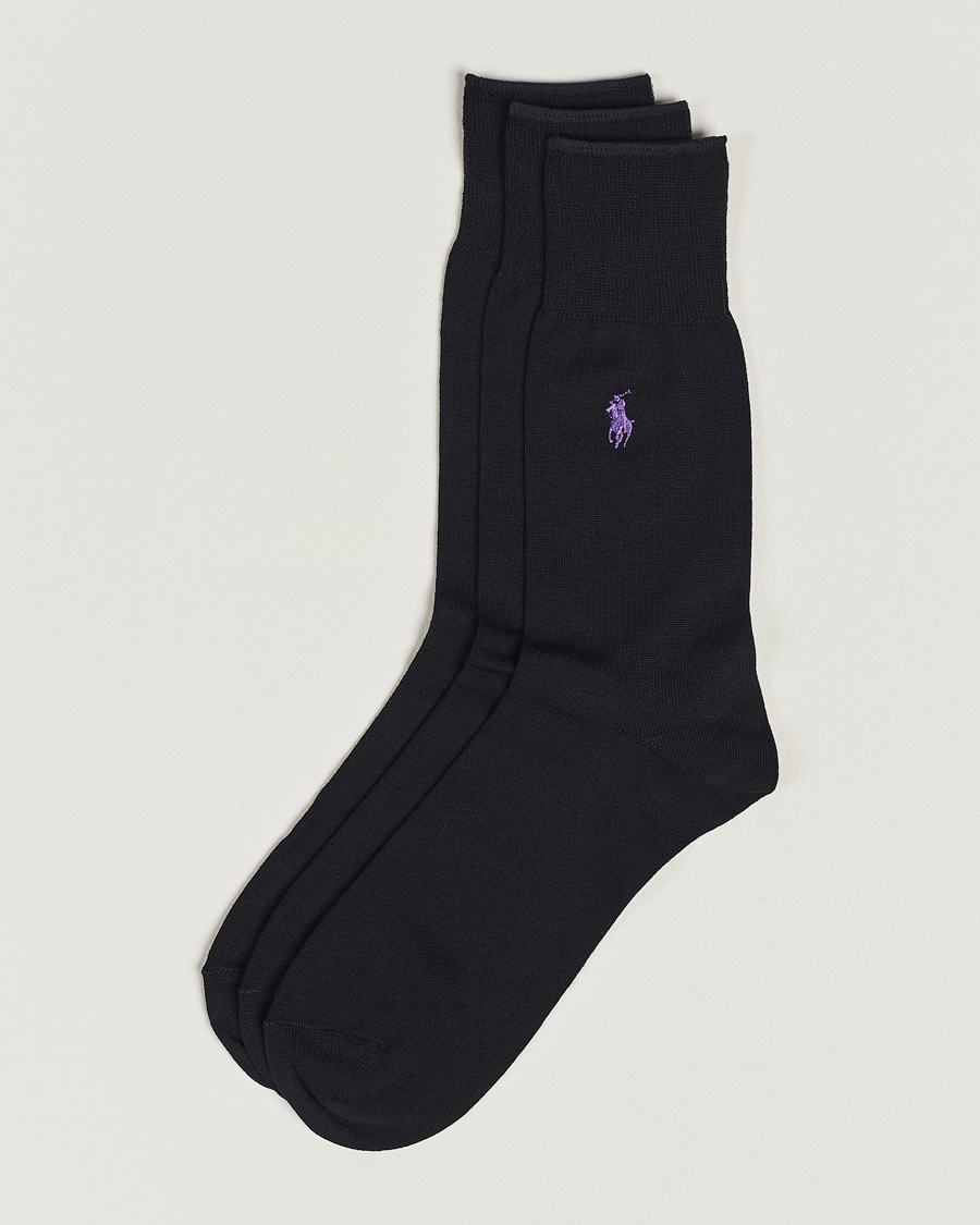 Polo Ralph Lauren 3-Pack Mercerized Cotton Socks Black – Negro