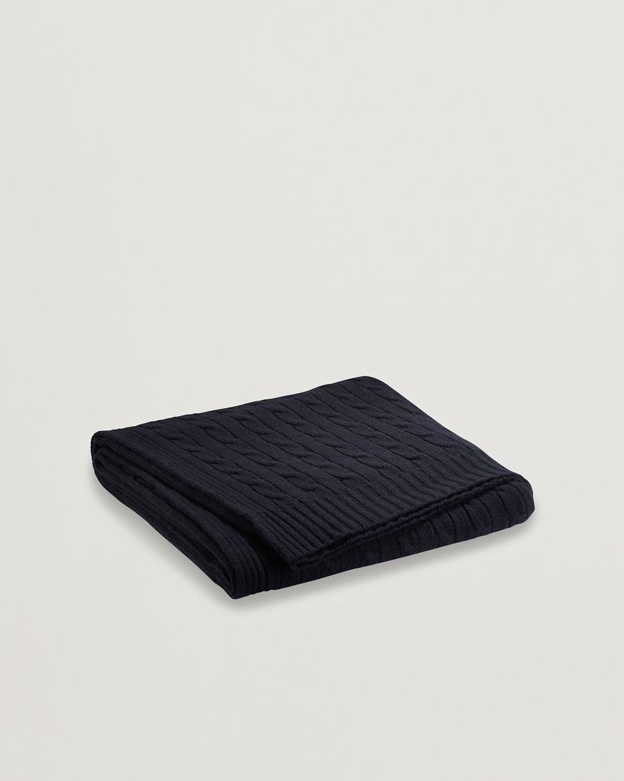 Ralph Lauren Home Cable Knitted Cashmere Throw Midnight Black – Negro
