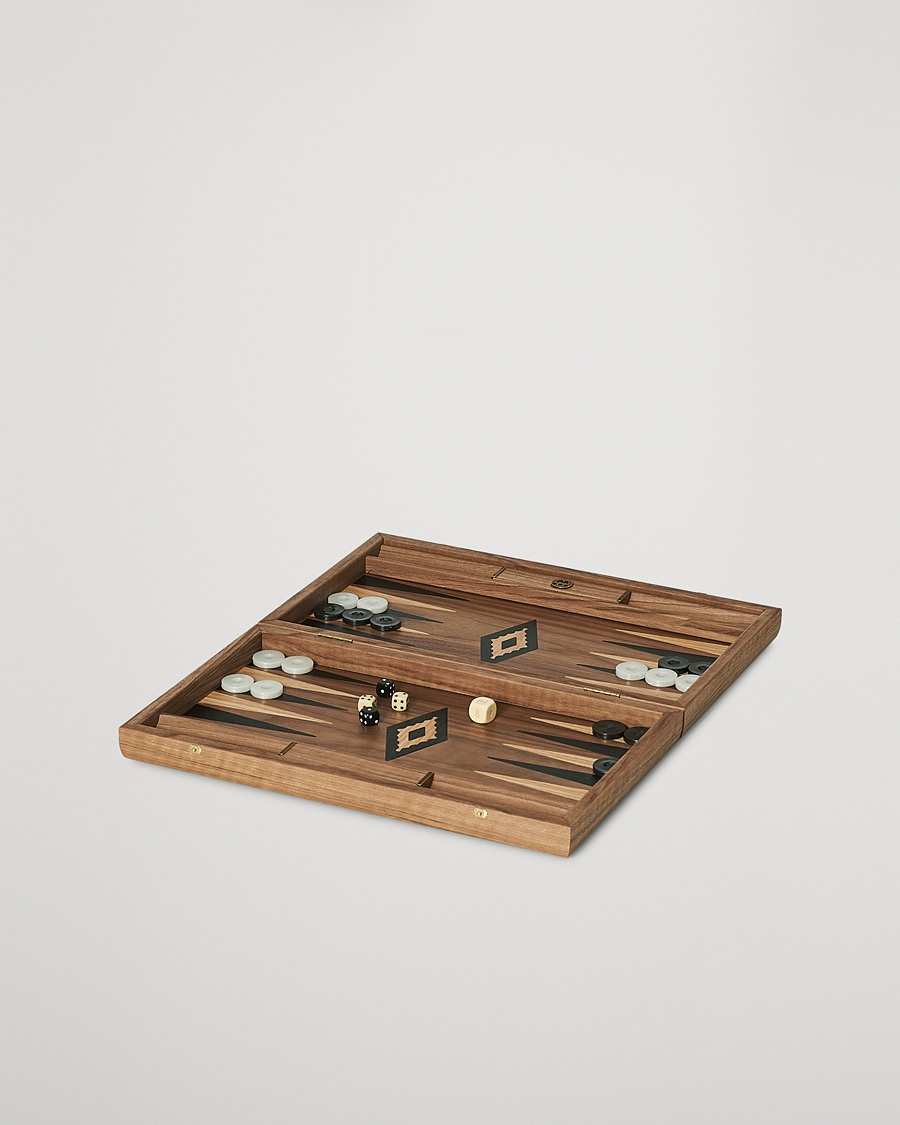 Manopoulos American Walnut Backgammon With Side Racks – Marrón