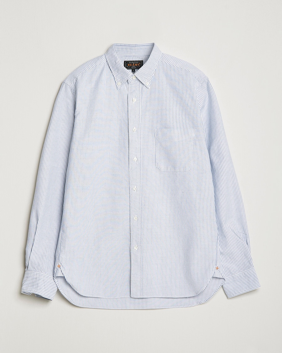 BEAMS PLUS Oxford Button Down Shirt Blue Stripe – Azul