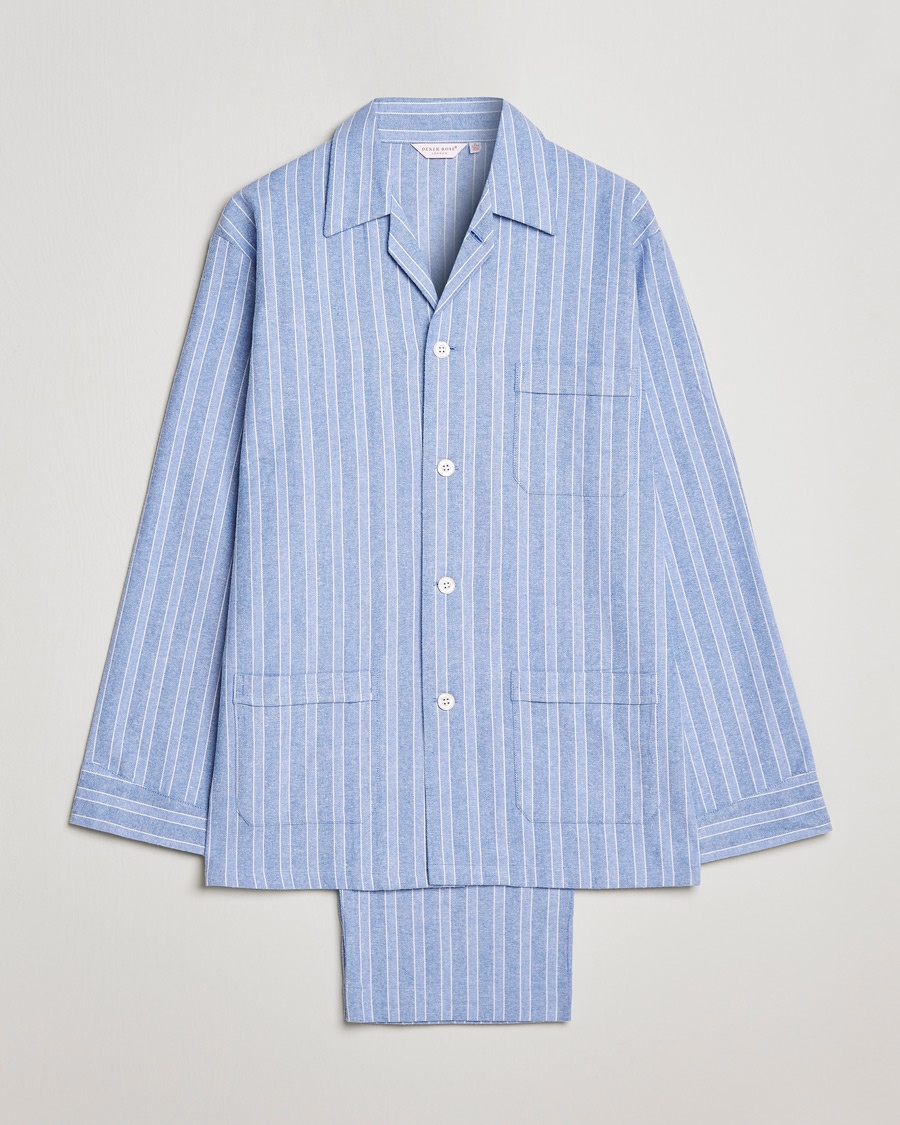Derek Rose Brushed Cotton Flannel Striped Pyjama Set Blue – Azul