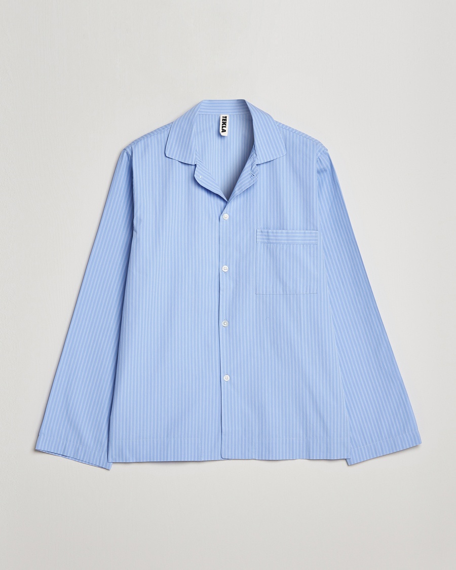 Tekla Poplin Pyjama Shirt Pin Stripes – Azul